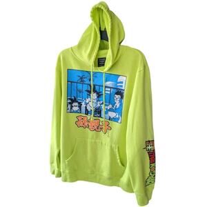 Dragon Ball Z Super Goku Hoodie L Neon Yellow Pullover Fleece Anime Manga DBZ